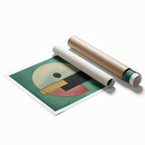 Colorful abstract geometric design in vibrant hues, showcasing dynamic shapes and patterns on a rolled canvas print, ideal for modern decor.