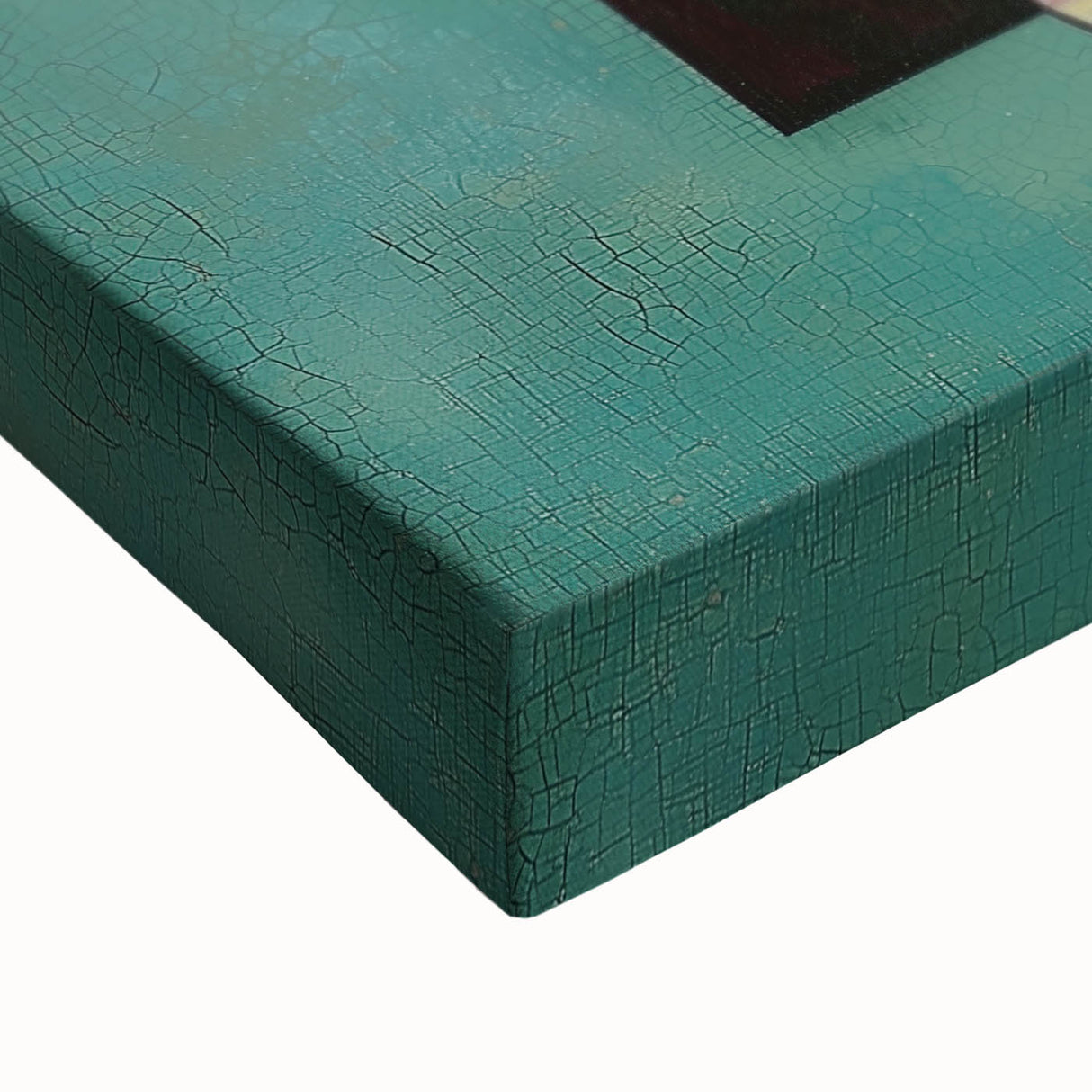 Close-up of an abstract geometric stretched canvas artwork showcasing vibrant colors and intricate patterns, ideal for modern home decor and artistic accent pieces.