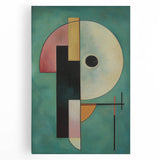 Abstract geometric stretched canvas art showcasing vibrant blue and orange shapes with intricate patterns, perfect for modern home decor or office spaces.