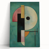 Abstract geometric canvas art in vibrant blue and gold tones, elegantly leaning against a white wall, adding a modern touch to interior decor. Ideal for contemporary spaces.