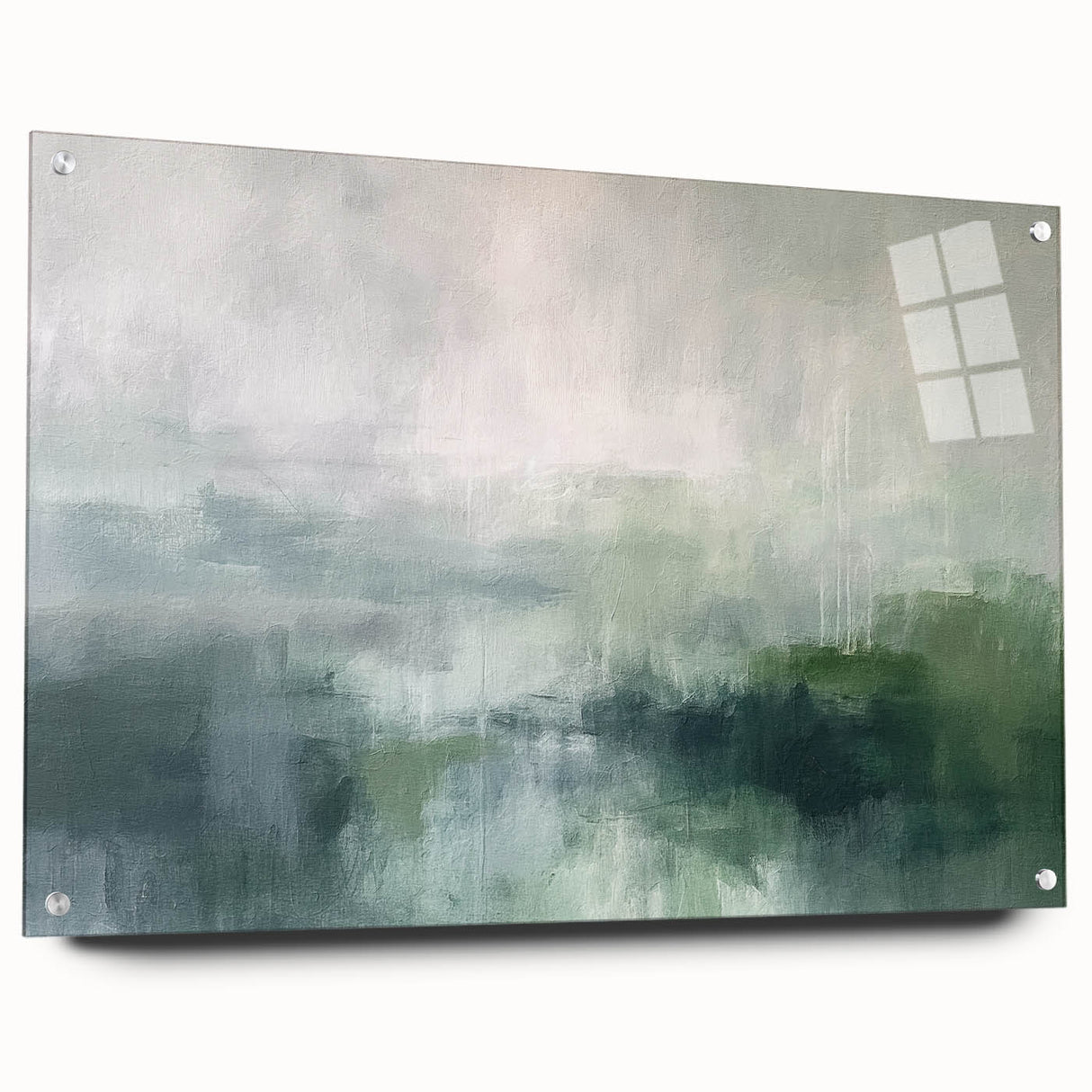 Abstract landscape wall art displayed in a side view, featuring vibrant colors and intricate patterns, mounted with decorative pins on a wall, perfect for modern decor.