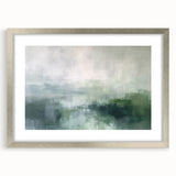 Abstract landscape wall art framed with a silver mat, showcasing vibrant colors and intricate textures, ideal for modern home decor and art enthusiasts.