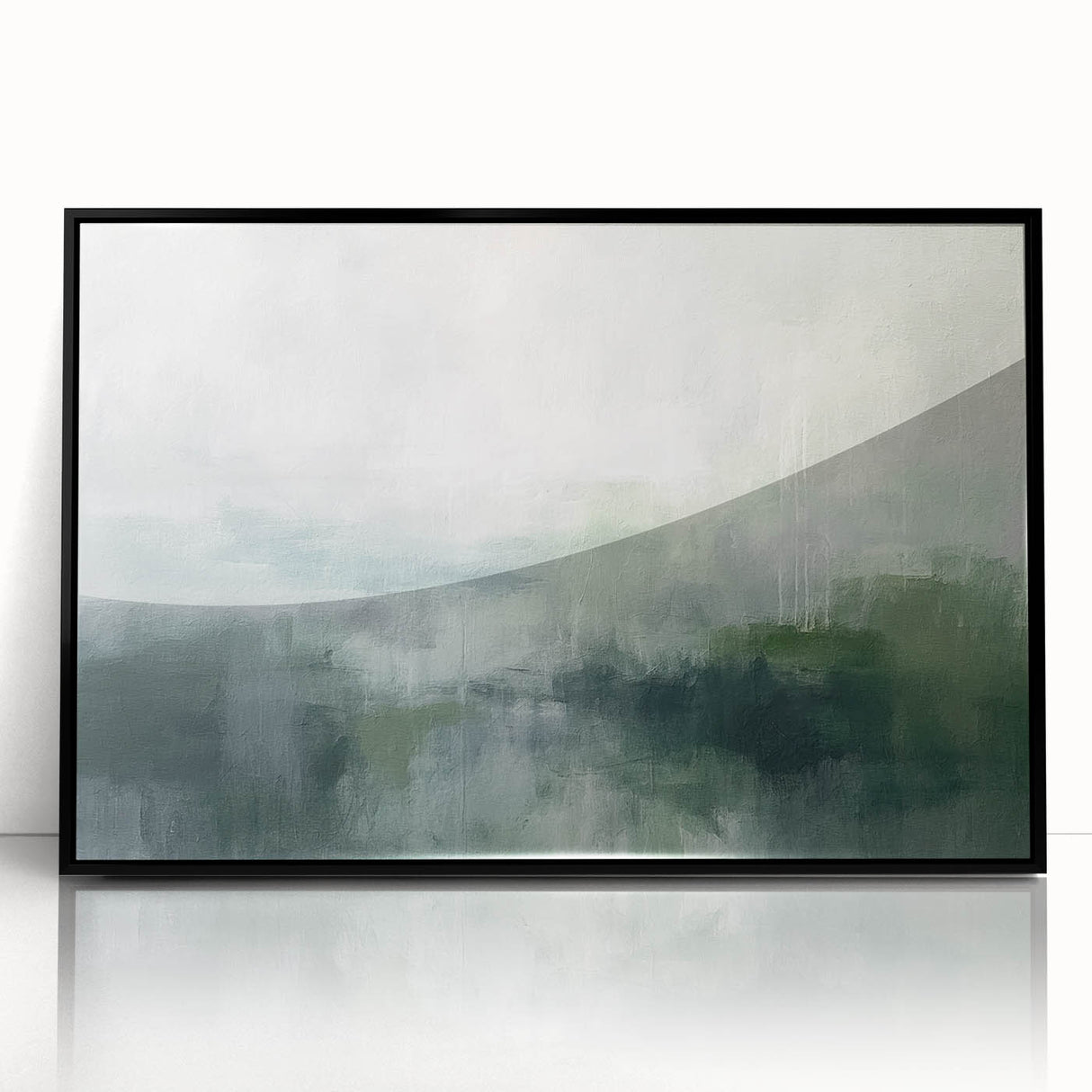 Framed abstract landscape wall art in black acrylic showcasing vibrant colors and fluid shapes, ideal for modern home decor, enhancing living spaces with a stylish touch.