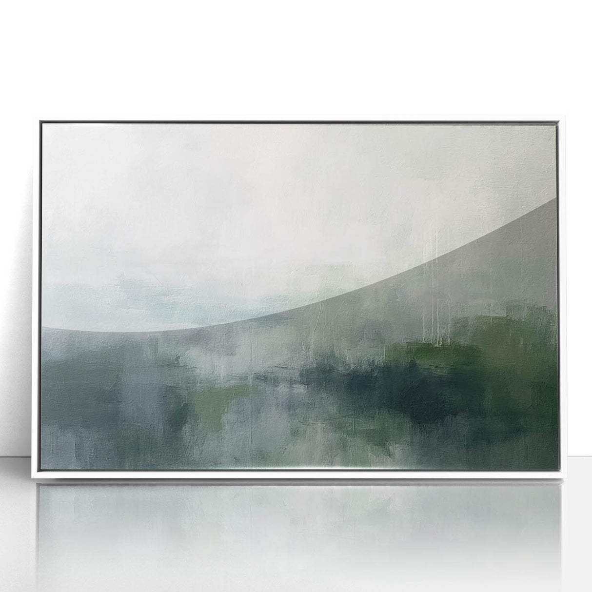 Framed acrylic wall art showcasing an abstract landscape design with vibrant colors, set against a sleek white background, perfect for modern home decor.