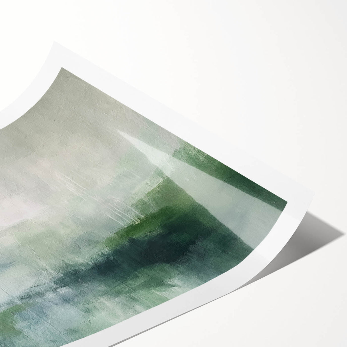 Abstract landscape wall art print showcasing vibrant colors of blue, green, and gold, ideal for modern home decor, elegantly rolled for easy framing and display.