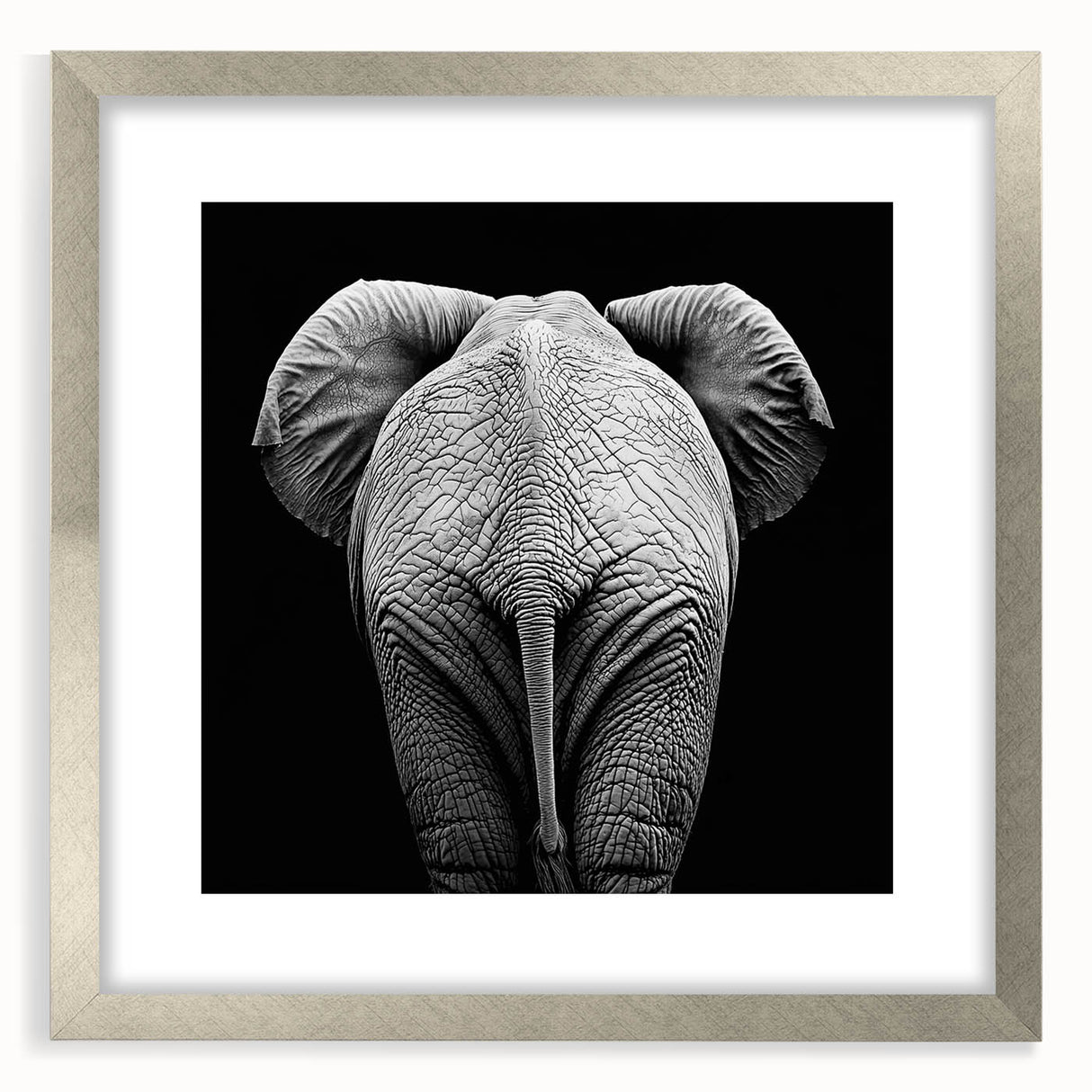 Silver-framed artwork featuring a whimsical animal design, elegantly matted, showcasing intricate details and vibrant colors, perfect for home decor.