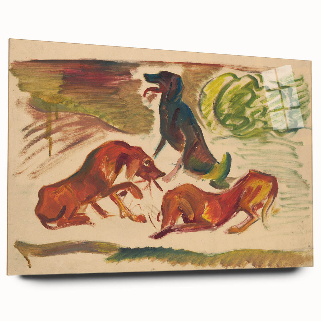 Vivid Expressionist Dogs in Landscape - Colorful Canvas Print