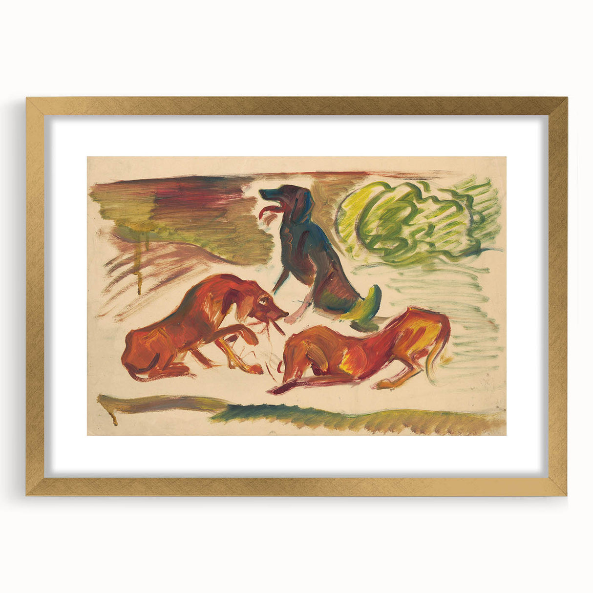 Vivid Expressionist Dogs in Landscape - Colorful Canvas Print