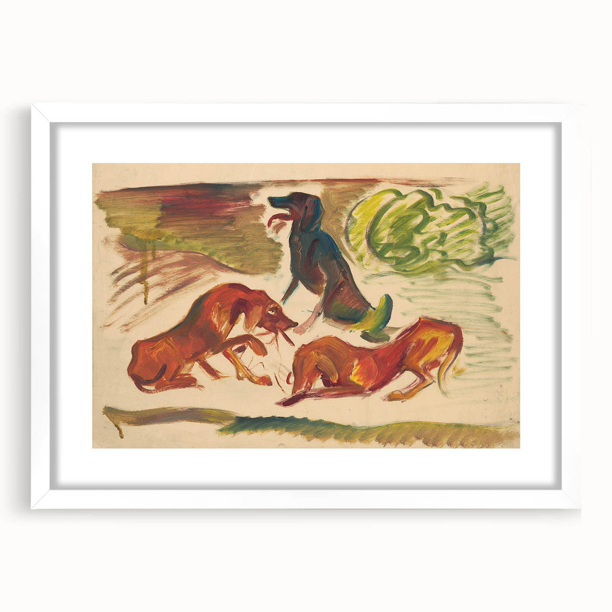 Vivid Expressionist Dogs in Landscape - Colorful Canvas Print