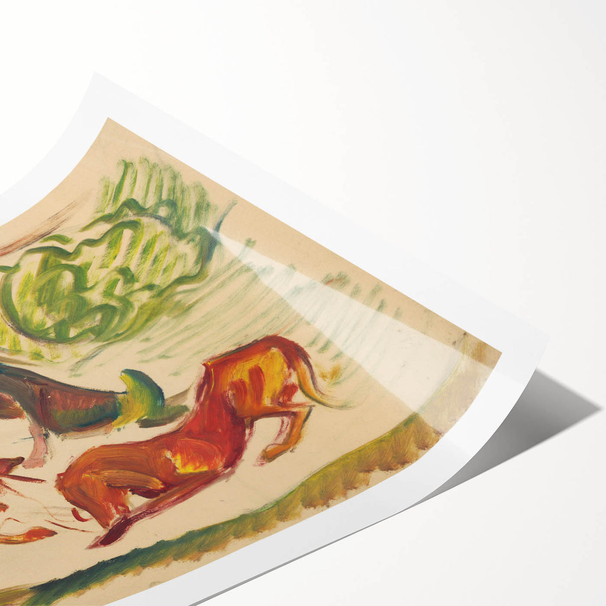 Vivid Expressionist Dogs in Landscape - Colorful Canvas Print