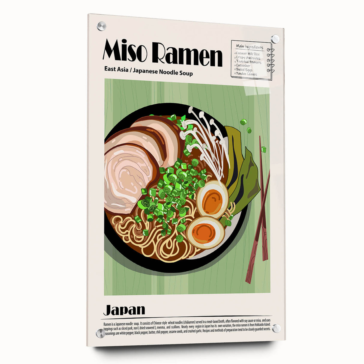 Acrylic print featuring a variety of food dishes in vibrant colors, ideal for dining room decor.