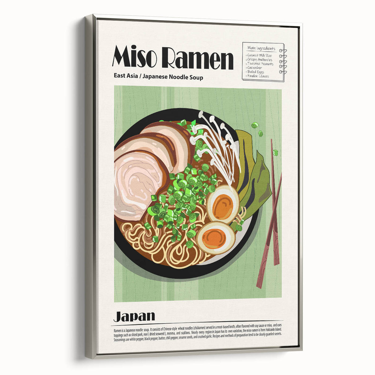 Framed canvas featuring a landscape painting of colorful food dishes on a black background, ideal for kitchen decor.