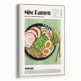 Vintage poster art of colorful food dishes on a large framed canvas, ideal for living room decor.