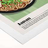 Art deco poster featuring an array of colorful food dishes on a rolled canvas, suitable for dining room wall art.