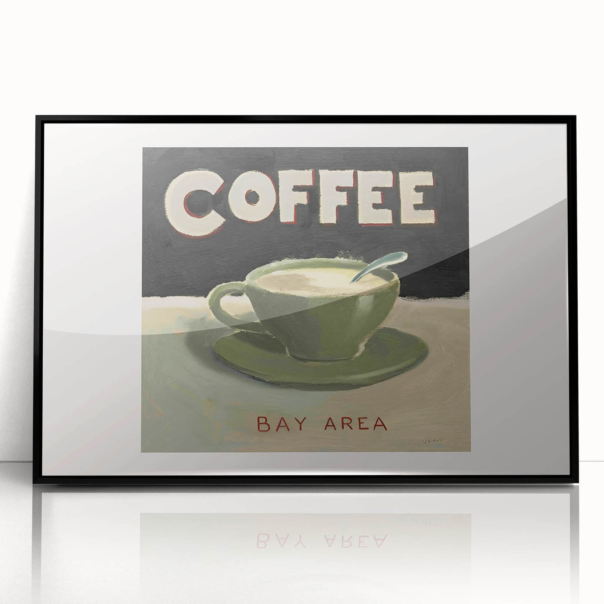 Large abstract wall art featuring mid-century modernist swirls in monochrome, framed in black acrylic.
