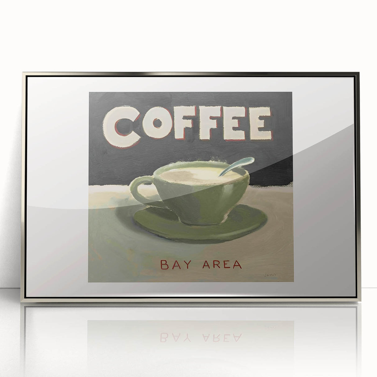 Mid-century modernist art featuring a stylized cocktail glass in pastel shades, framed acrylic.