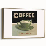 Framed canvas featuring a landscape painting of a tranquil river scene in muted earth tones, ideal for bedroom wall art.