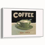 Vintage poster art of colorful cocktails on extra large framed canvas, ideal for living room decor.