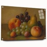 Acrylic print of large abstract fruits in vibrant orange and red tones, suited for dining room or bedroom decor.