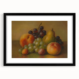 Extra large abstract art print featuring textured, colorful fruit designs on a black framed canvas.
