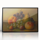 Large abstract wall art featuring vibrant fruits on a black acrylic print, ideal for modern kitchen decor.