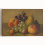 Large black and white canvas of assorted fruits, ideal for kitchen wall art.