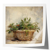 Festive Canvas Art - Rustic Holly Basket Christmas Wall Decorations