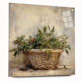 Festive Canvas Art - Rustic Holly Basket Christmas Wall Decorations