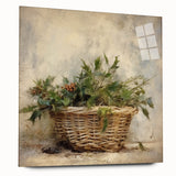 Festive Canvas Art - Rustic Holly Basket Christmas Wall Decorations