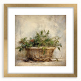 Festive Canvas Art - Rustic Holly Basket Christmas Wall Decorations