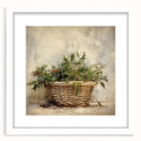 Festive Canvas Art - Rustic Holly Basket Christmas Wall Decorations