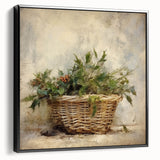 Festive Canvas Art - Rustic Holly Basket Christmas Wall Decorations