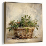 Festive Canvas Art - Rustic Holly Basket Christmas Wall Decorations