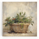 Festive Canvas Art - Rustic Holly Basket Christmas Wall Decorations