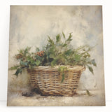 Festive Canvas Art - Rustic Holly Basket Christmas Wall Decorations