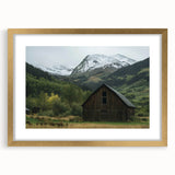 Barn frame design in landscape orientation, featuring a gold mat and a rustic aesthetic, ideal for showcasing artwork or photographs in home decor.
