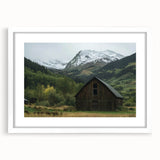 Landscape barn frame art in matte white, showcasing a rustic design with a countryside view, perfect for home decor or office settings.
