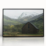 Framed acrylic artwork of a modern landscape featuring a barn, showcasing vibrant colors and intricate details, ideal for home decor and wall accents.