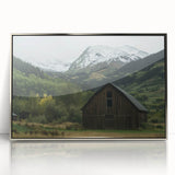 Framed landscape acrylic artwork depicting a serene barn scene with silver accents, showcasing vibrant colors and intricate details, perfect for home decoration.