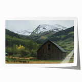 Textured landscape barn print on high-quality canvas, showcasing vibrant colors and intricate details, rolled and securely packaged in a protective tube for safe delivery. Perfect for enhancing home decor with rustic charm.