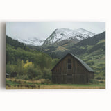 Landscape barn stretched canvas print showcasing a rustic barn surrounded by lush greenery, perfect for home decor or country-themed spaces. The artwork emphasizes warm earthy tones and detailed textures, ideal for adding charm to any room.