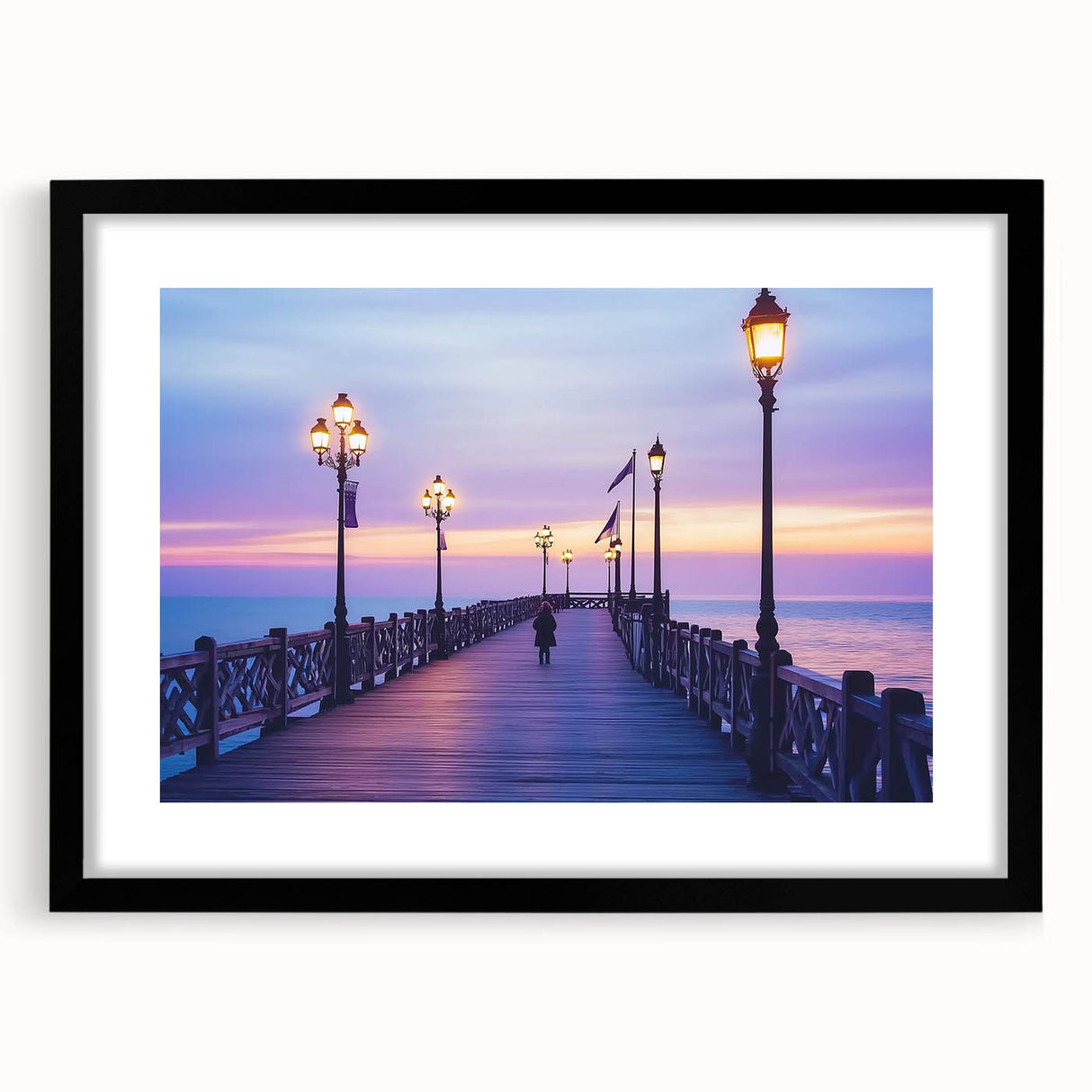 Black landscape bridge frame with a mat, showcasing a sleek front view, ideal for displaying art or photographs in a modern home decor setting.