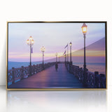 Framed acrylic landscape artwork depicting a serene bridge scene with golden accents, showcasing intricate details and vibrant colors, ideal for home decor.