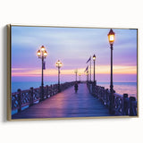 Framed canvas art showcasing a gold-accented landscape bridge in a serene setting, designed to enhance home decor with its elegant and modern aesthetic.