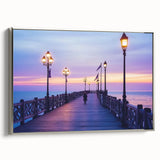 Framed silver canvas artwork depicting a serene landscape bridge scene, showcasing vivid colors and intricate details, ideal for home or office decor.