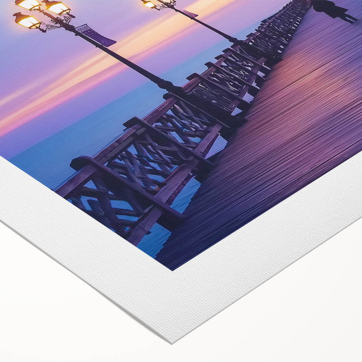 Landscape bridge artwork on rolled canvas with vibrant colors and intricate details, elegantly packaged in a protective cardboard tube for easy display and transport.