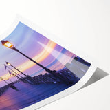 Landscape bridge artwork printed on high-quality canvas, showcasing a serene natural scene with vibrant colors, rolled and securely packaged in a protective tube for safe shipping.