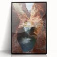 Framed acrylic artwork showcasing a stunning landscape of canyons, featuring rich earth tones and dramatic cliffs, ideal for enhancing modern home decor. Perfect for nature enthusiasts seeking a striking focal point.
