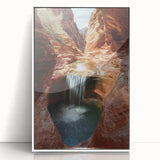 Framed acrylic artwork showcasing a stunning landscape of canyons in vibrant colors, featuring a sleek white frame that enhances the modern aesthetic. Perfect for home decor enthusiasts seeking to elevate their space with nature-inspired art.