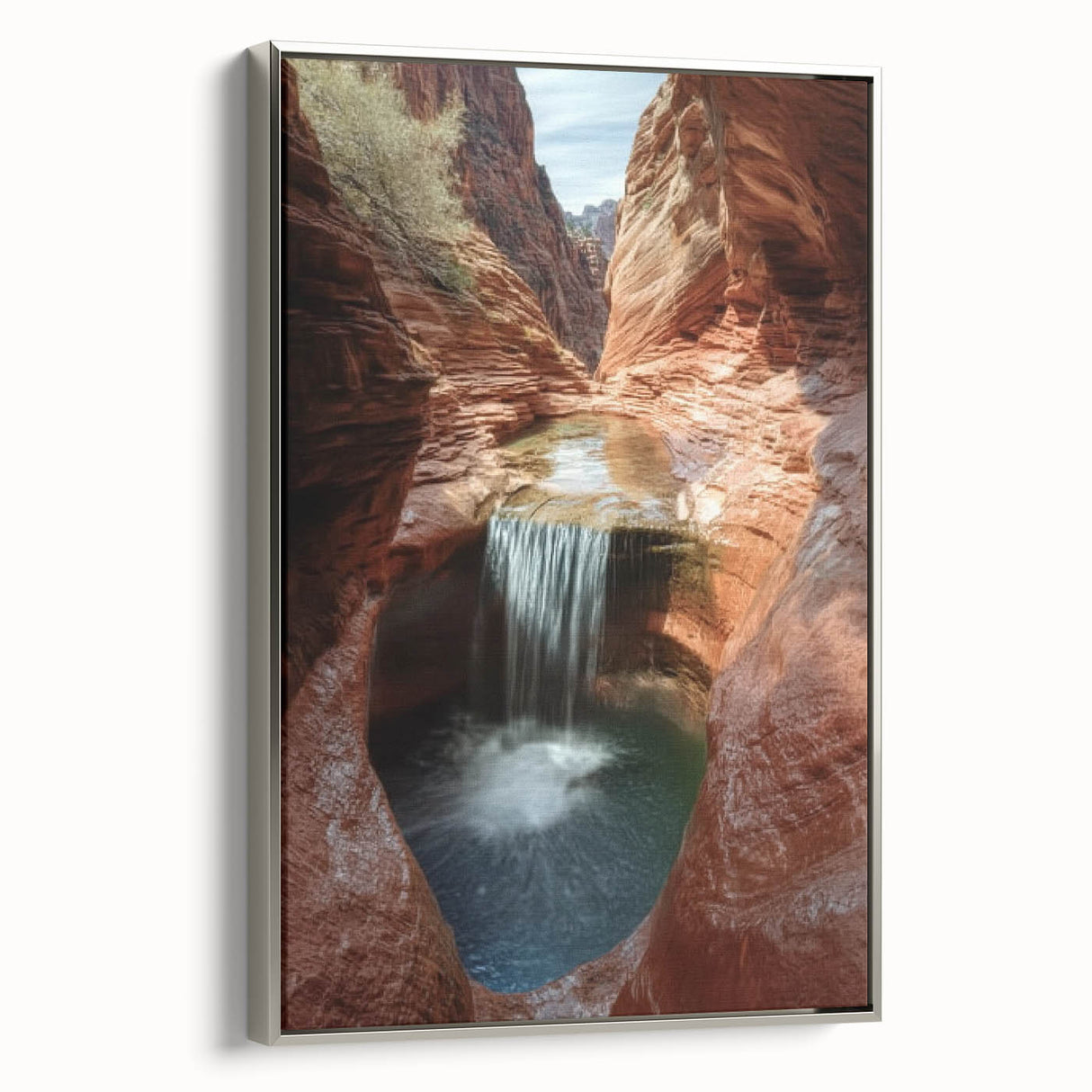 Framed canvas artwork showcasing a stunning landscape of canyons, featuring rich earthy tones and detailed textures, perfect for enhancing modern home decor.